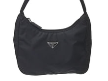 画像をギャラリービューアに読み込む, PRADA プラダ ホーボー ハンドバッグ ワンショルダーバッグ MV515 トライアングルロゴ ナイロン ブラック 美品 中古 4c072843 
