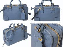 Load image into Gallery viewer, LOEWE ロエベ アマソナ23 2WAY ハンドバッグ ブルー レザー ショルダーバッグ ロゴ 352 30 N71 ゴールド金具 美品 中古 4c073045