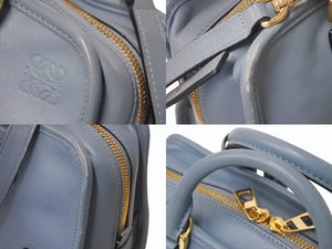 LOEWE ロエベ アマソナ23 2WAY ハンドバッグ ブルー レザー ショルダーバッグ ロゴ 352 30 N71 ゴールド金具 美品 中古 4c073045