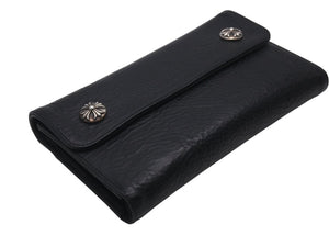 新品未使用 CHROME HEARTS クロムハーツ 長財布 ダガージップ 新作 クロスボール レザー ブラック シルバー925 中古 4c073105
