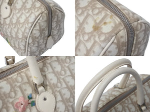 Christian Dior クリスチャンディオール エンブロイダリー トロッター ハンドバッグ ベージュ コーティングキャンバス レザー 花柄 美品 中古 4c075282