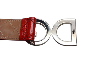 極美品 DOLCE&GABBANA ドルチェアンドガッバーナ キルティングベルト D&G ロゴバックル レッド レザー シルバー金具 中古 4c075465
