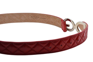 極美品 DOLCE&GABBANA ドルチェアンドガッバーナ キルティングベルト D&G ロゴバックル レッド レザー シルバー金具 中古 4c075465