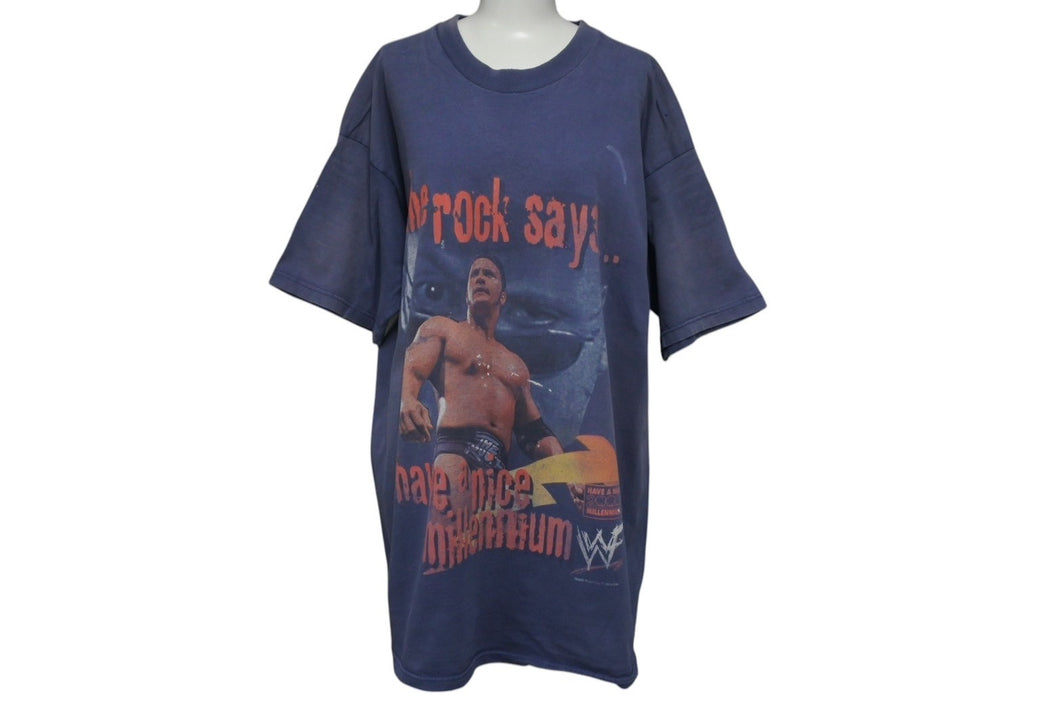 the Rock Says ザロック ヴィンテージT WWF 90s ドウェインジョンソン 半袖Tシャツ コットン ブルー レッド XL 美品 中古 4c075609 