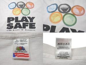 VINTAGE ヴィンテージ PLAY SAFE プレイセーフ コンドーム 半袖Tシャツ コットン ホワイト マルチカラー サイズXL 美品 中古 4c075762