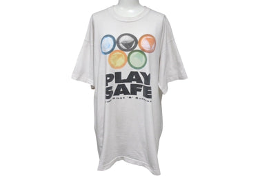 VINTAGE ヴィンテージ PLAY SAFE プレイセーフ コンドーム 半袖Tシャツ コットン ホワイト マルチカラー サイズXL 美品 中古 4c075762