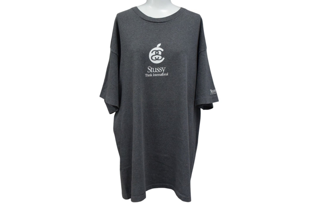 OLD STUSSY オールドステューシー Apple アップル サンプリング 半袖Tシャツ グレー ホワイト サイズXL 美品 中古 4c075820