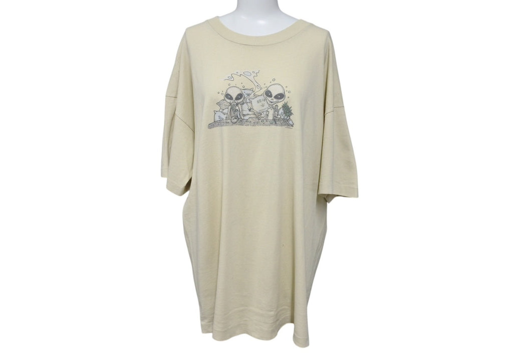 VINTAGE ヴィンテージ DOMANI ドマーニ 宇宙人 エイリアン マリファナ 半袖Tシャツ 古着 ライトベージュ サイズXL 美品 中古 4c075825