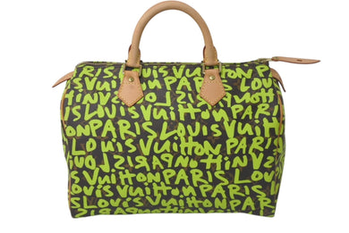 極美品 LOUIS VUITTON ルイヴィトン スピーディ30 ハンドバッグ モノグラムグラフィティ M93706 グリーン 中古 4c075846