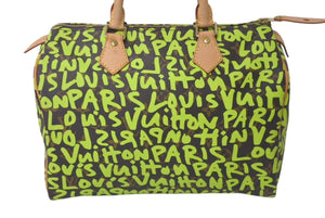 極美品 LOUIS VUITTON ルイヴィトン スピーディ30 ハンドバッグ モノグラムグラフィティ M93706 グリーン 中古 4c075846