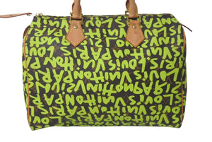 極美品 LOUIS VUITTON ルイヴィトン スピーディ30 ハンドバッグ モノグラムグラフィティ M93706 グリーン 中古 4c075846