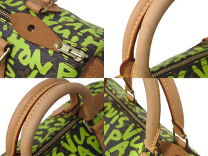 極美品 LOUIS VUITTON ルイヴィトン スピーディ30 ハンドバッグ モノグラムグラフィティ M93706 グリーン 中古 4c075846