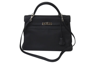 新品同様 HERMES エルメス ケリー32 内縫い ブラック R刻印 トゴ シルバー金具 ハンドバッグ 2WAY 中古 4c075850