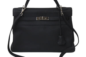 新品同様 HERMES エルメス ケリー32 内縫い ブラック R刻印 トゴ シルバー金具 ハンドバッグ 2WAY 中古 4c075850