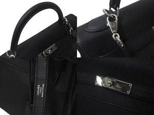 新品同様 HERMES エルメス ケリー32 内縫い ブラック R刻印 トゴ シルバー金具 ハンドバッグ 2WAY 中古 4c075850