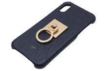 Load image into Gallery viewer, CELINE セリーヌ iPhone X リングセット スマホケース ブラック 黒 レザー ゴールド ロゴ 小物 カバー 中古 12685