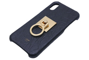 CELINE セリーヌ iPhone X リングセット スマホケース ブラック 黒 レザー ゴールド ロゴ 小物 カバー 中古 12685