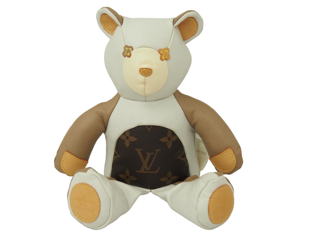 ルイヴィトン LOUIS VUITTON ドゥドゥ ルイ テディベア GI0142 モノグラム 熊 人形 ベア ぬいぐるみ レザー ホワイト 美品