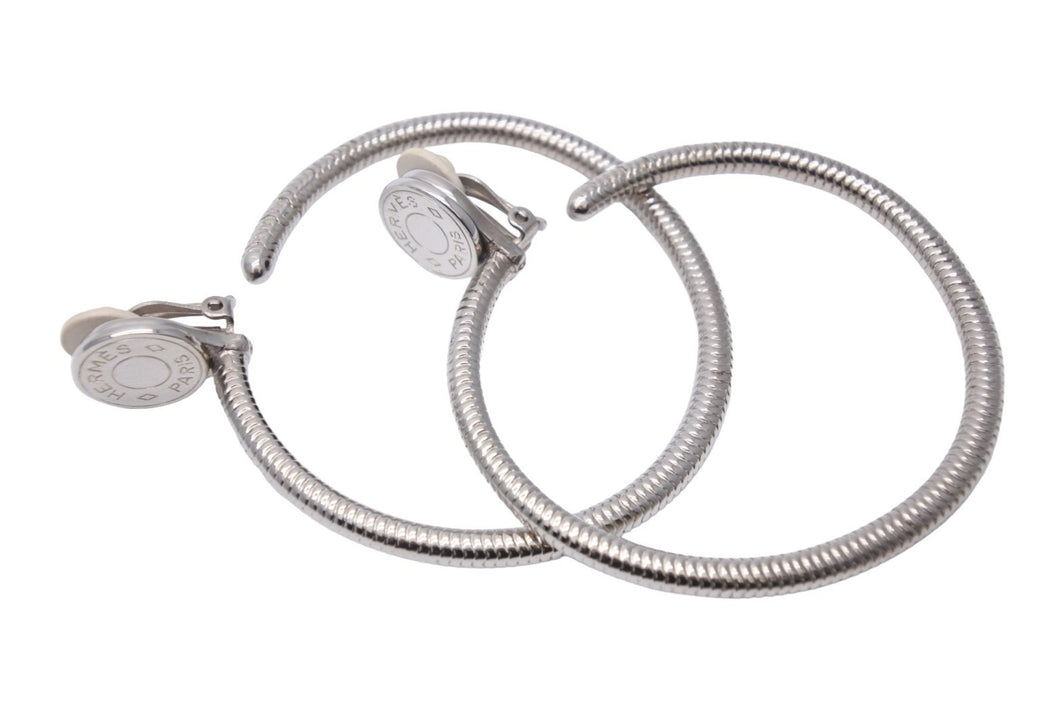 極美品 HERMES エルメス セリエ フープ イヤリング シルバー ロゴ 輪っか アクセサリー ジュエリー 43g 小物 中古 19128
