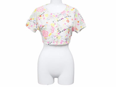 CHANEL シャネル 97年 ヴィンテージ クロップドTシャツ マルチカラー フラワー チビT P06929V04736 レディース サイズ36 N19338