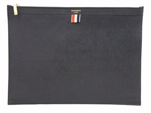 THOM BROWNE トムブラウン フルレザー フェーブルレザー 裏地ストライプ クラッチバッグ ブラック 美品 中古 20872