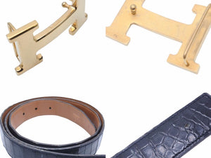HERMES エルメス ベルト コンスタンス ポロサス クロコダイル 黒 ブラック ゴールドバックル 〇T刻印 美品 21443