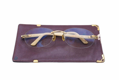 CARTIER カルティエ サングラス ヴィンテージ アイウェア 石目調テンプル ホワイト ゴールド金具 美品 中古 21875