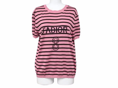 CHRISTIAN DIOR ディオール J'ADIOR スパイダー ボーダー レディース 総柄 ピンク ブラック ニット Tシャツ 40 美品 22377