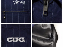 Load image into Gallery viewer, STUSSY ステューシー × COMME des GARCONS CDG コムデギャルソン 40周年記念 ジャケット ストライプ ネイビー ホワイト 美品 22577