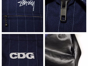 STUSSY ステューシー × COMME des GARCONS CDG コムデギャルソン 40周年記念 ジャケット ストライプ ネイビー ホワイト 美品 22577