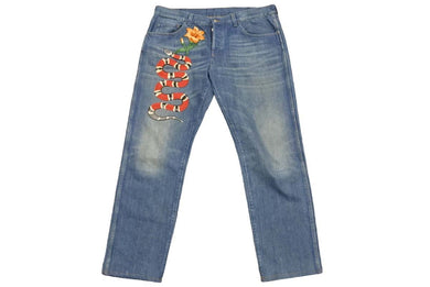 GUCCI グッチ 激レアサイズ 17AW スネークエンブロイダリー デニムパンツ 41 メンズ 430356ウォッシュ加工 美品 中古 23123 