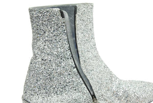 未使用 SAINT LAURENT PARIS サンローラン 19AW ジップブーツ ハイカット カレブ グリッター シルバー ラメ 45 メンズ 中古 23771