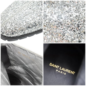 未使用 SAINT LAURENT PARIS サンローラン 19AW ジップブーツ ハイカット カレブ グリッター シルバー ラメ 45 メンズ 中古 23771