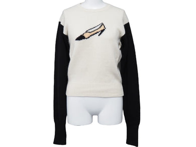 CHANEL シャネル 95A P05573V00254 ヴィンテージ ヒール カシミヤ ニット セーター 42 ホワイト ブラック 良好 23887