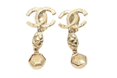 CHANEL シャネル イヤリング ココマーク アクセサリー ロゴ ぶら下がり 両耳 96SS 15.5g GP ゴールド 美品 中古 24104