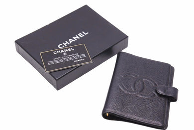 CHANEL シャネル ココマーク アジェンダ 手帳カバー 服飾小物 5番台 キャビアスキン A13505 ブラック ゴールド 良品 中古 25127