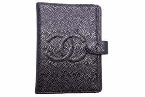 CHANEL シャネル ココマーク アジェンダ 手帳カバー 服飾小物 5番台 キャビアスキン A13505 ブラック ゴールド 良品 中古 25127