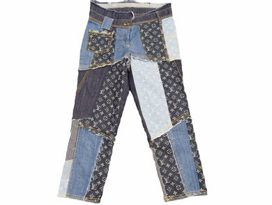 LOUIS VUITTON ルイヴィトン 07SS アーカイブ 希少 パッチワーク デニム パンツ 36 モノグラム ストライプ 美品 22497