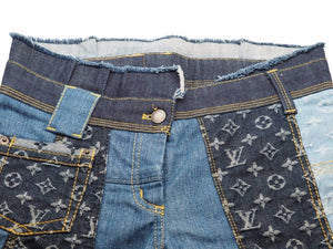 LOUIS VUITTON ルイヴィトン 07SS アーカイブ 希少 パッチワーク デニム パンツ 36 モノグラム ストライプ 美品 22497