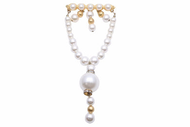 VERSACE ヴェルサーチ フェイクパール ブローチ ゴールド GP ラインストーン アクセサリー 中古 25668 
