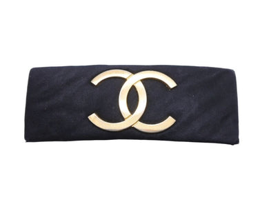 CHANEL シャネル バレッタ ココマーク アクセサリー 小物 サテン レザー ブラック ゴールド 美品 中古 26158