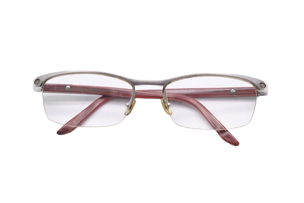 CARTIER カルティエ ウッドテンプル チタニウム ハーフリム メガネ/アイウェア 度入り シルバーレッド 美品 中古 27227