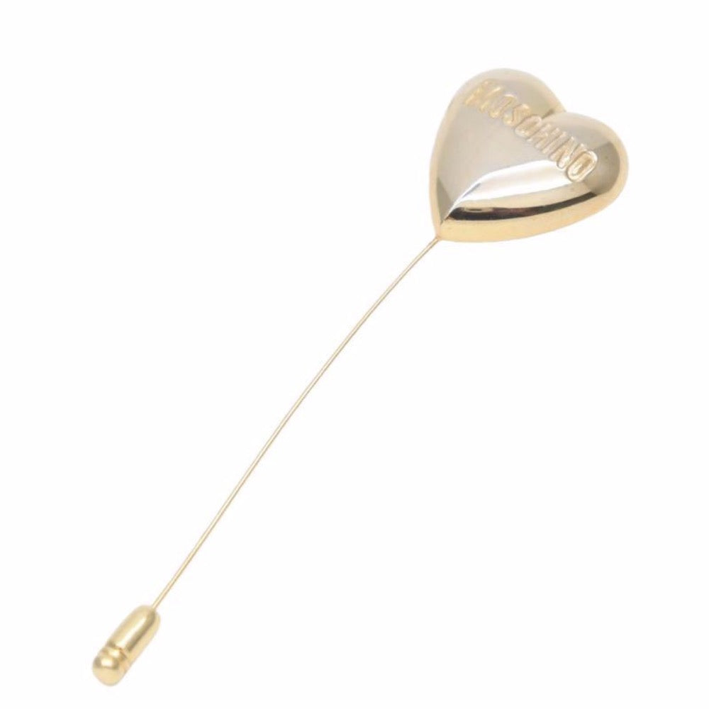 MOSCHINO モスキーノ ブローチ ハート ロゴ ヴィンテージ アクセサリー ゴールド GP 良品 中古 28342