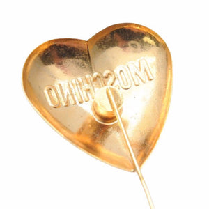 MOSCHINO モスキーノ ブローチ ハート ロゴ ヴィンテージ アクセサリー ゴールド GP 良品 中古 28342
