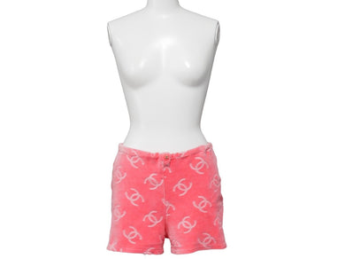 CHANEL シャネル ベロアパンツ ショートパンツ ボトムス レディース ココマーク ボタン ピンク シルバー金具 美品 中古 28468