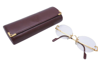 CARTIER カルティエ ヴィンテージ サングラス トリニティ ツーポイント 度入りレンズ ブラウン ゴールド金具 美品 中古 29303
