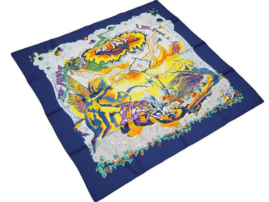 HERMES エルメス スカーフ カレ90 シルク THE ALFEE AUBE LIBRE COMME L’ANGE ジアルフィー25周年記念 ネイビー 美品 中古 29441