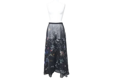 Christian Dior クリスチャンディオール ロングスカート ボトムス シルク 海 Sea 総柄 レース ブラック 美品 中古 29444