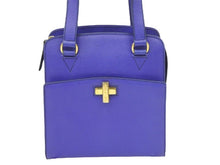Load image into Gallery viewer, CELINE セリーヌ トップハンドルバッグ ターンロックハンドバッグ ブルー ビンテージ 青 ゴールド金具 中古 9527