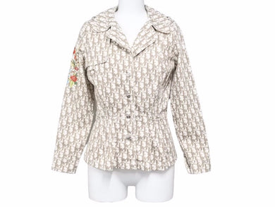 Christian Dior クリスチャンディオール ジャケット トロッター ブラウン バラ刺繍 レディース サイズ12A N29915